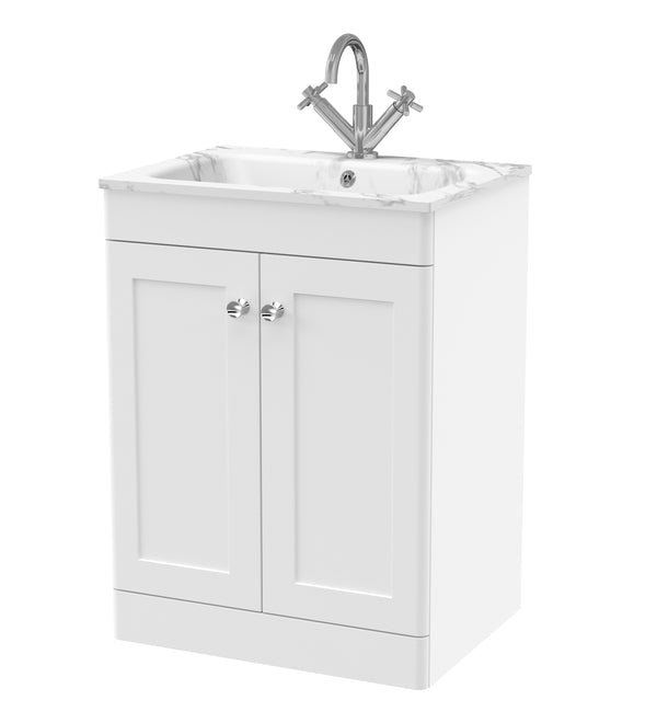 600mm Floor Standing 2-Door Unit & Stone Basin 1TH