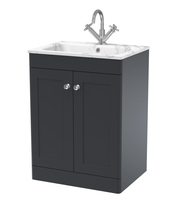 600mm Floor Standing 2-Door Unit & Stone Basin 1TH