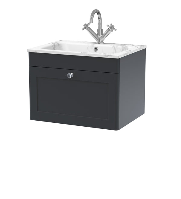 600mm Wall Hung 1-Drawer Unit & Stone Basin 1TH