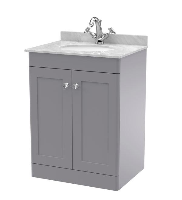 600mm Floor Standing 2 Door Vanity & Marble Top 1TH