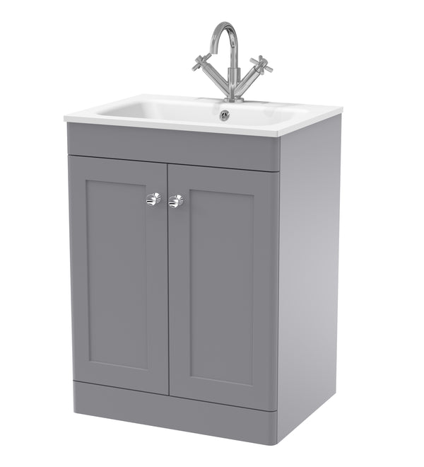 600mm Floor Standing 2-Door Unit & Stone Basin 1TH