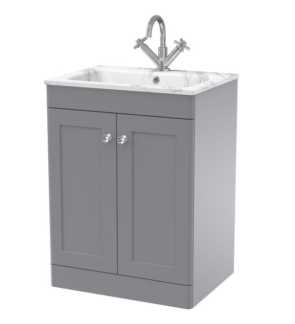 600mm Floor Standing 2-Door Unit & Stone Basin 1TH