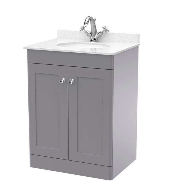 600mm Floor Standing 2 Door Vanity & Marble Top 1TH