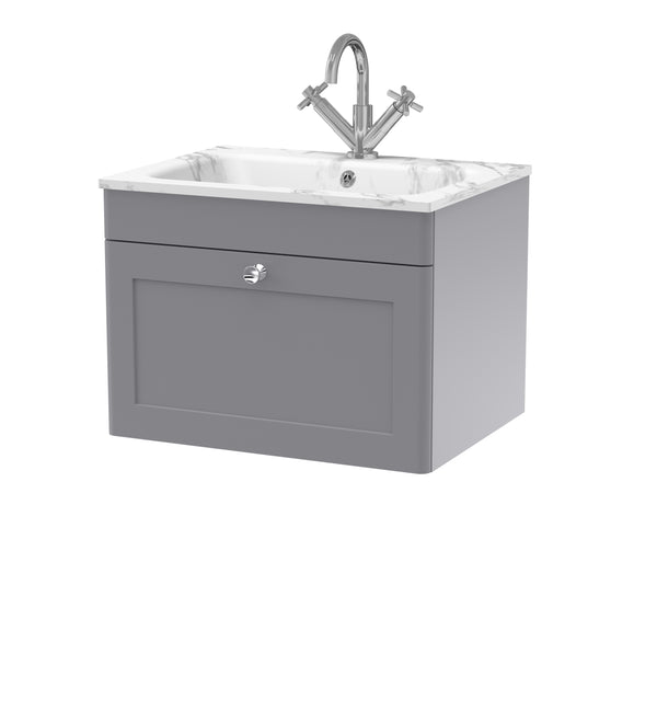 600mm Wall Hung 1-Drawer Unit & Stone Basin 1TH