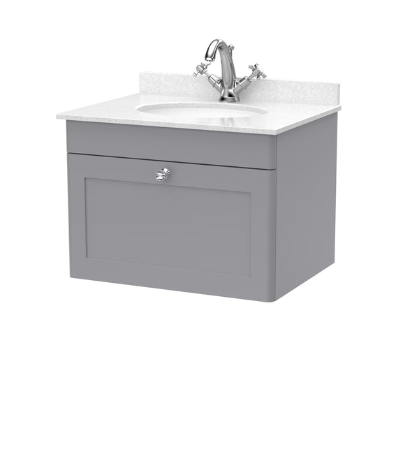 600mm Wall Hung 1 Drawer Vanity & Marble Top 1TH