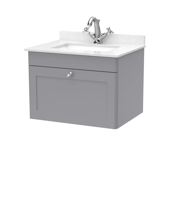 600mm Wall Hung 1 Drawer Vanity & Marble Top 1TH