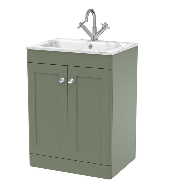 600mm Floor Standing 2-Door Unit & Stone Basin 1TH