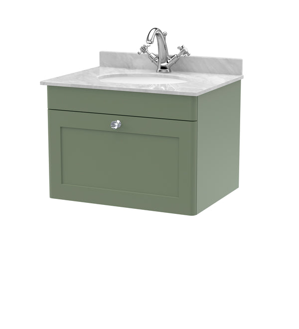 600mm Wall Hung 1 Drawer Vanity & Marble Top 1TH