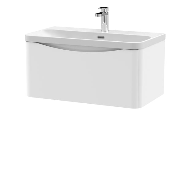 800mm Wall Hung 1 Drawer Vanity & Thin Edge Ceramic Basin